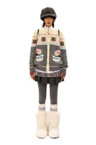 [Moromoro2] Snowman Fair Isle Knit Cardigan