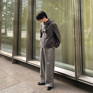 Stitched pintuck wide slacks