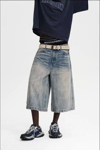 [MASONPRINCE] Washed Slub Denim Cropped Wide Pants