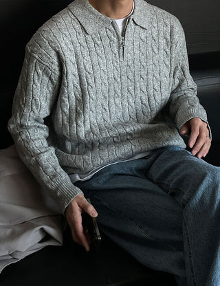Cable half-zip knit (soft fabric)