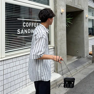 Stitch stripe short-sleeved shirt