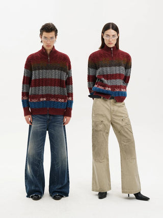 [MASONPRINCE] Fair Isle Cable Knit Wool Blend Cardigan