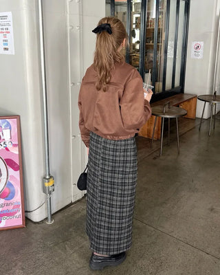 H-line check long skirt