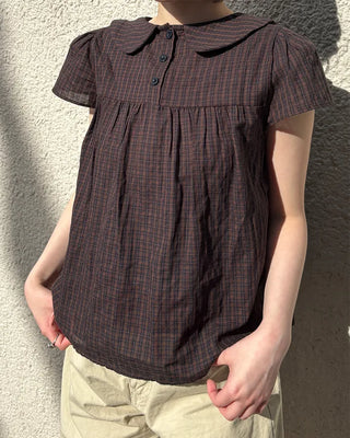 Frilled Shirring Check Blouse