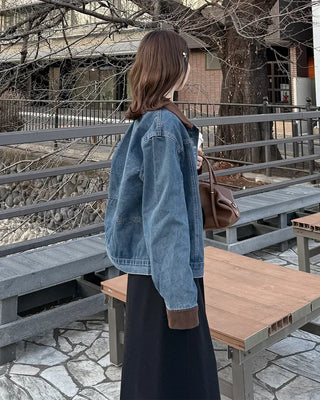 Corduroy Collar Neck Denim Jacket