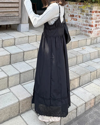 V-neck button slip long dress