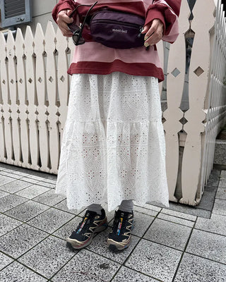 Perforated lace maxi skirt