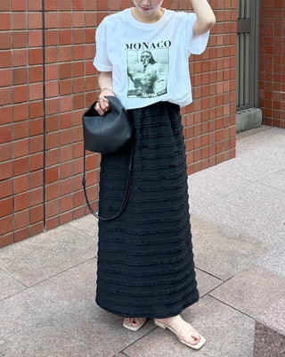 Frilled elastic waist long skirt