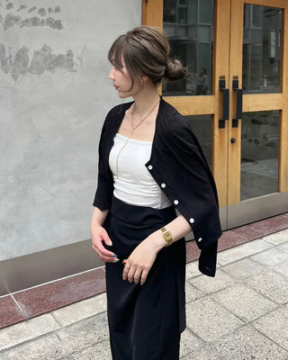 Simple round neck button cardigan
