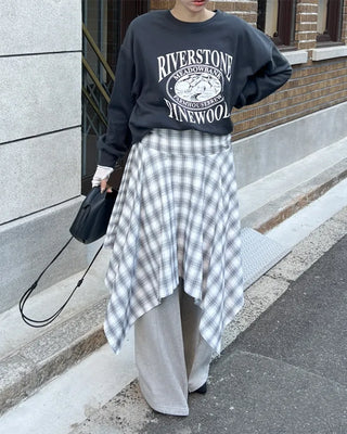 Asymmetrical check midi skirt