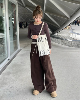Cotton pintuck wide-leg pants