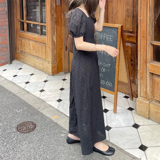 Puff-sleeve long dress