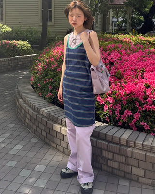 Two-tone striped mini camisole dress