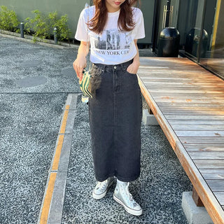 Denim long skirt
