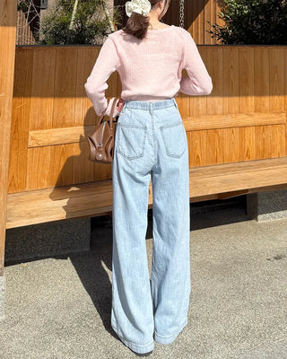 Front patch pocket wide-fit denim pants