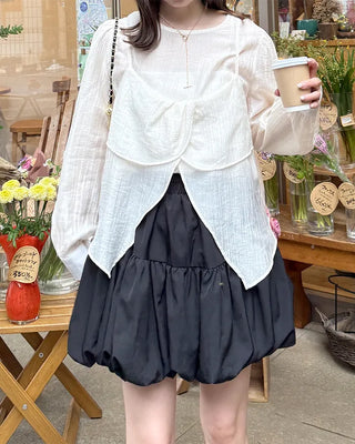 Shirred Sheer Bustier & Blouse Set