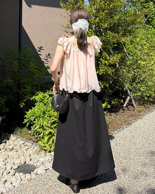 Belted A-line simple long skirt