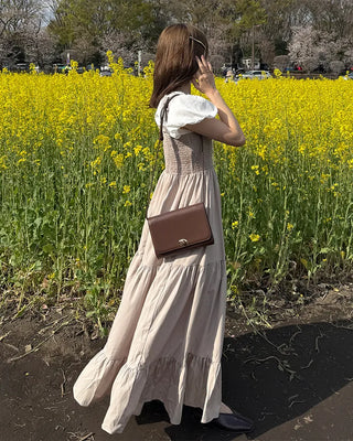 Square neck tiered long skirt