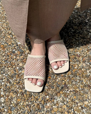 Square-toe mesh mule sandals