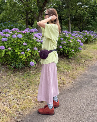 Bordered waist drawstring maxi skirt