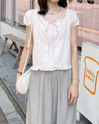 Heart Button Frill Blouse