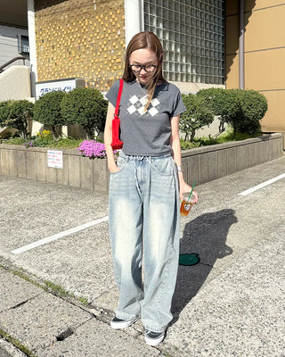Argyle print short-sleeve T-shirt