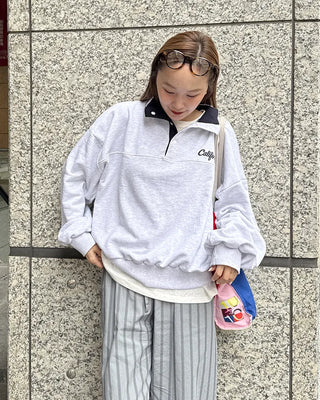 High-neck half-button sweatshirt
