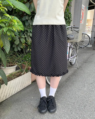 Polka Dot Frill Point Midi Skirt