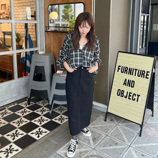 Cotton straight-fit skirt