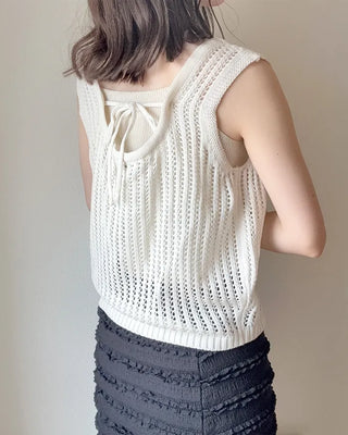 Perforated back ribbon knit sleeveless dress