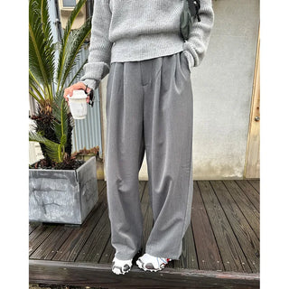 Wide-leg slacks with elastic waistband