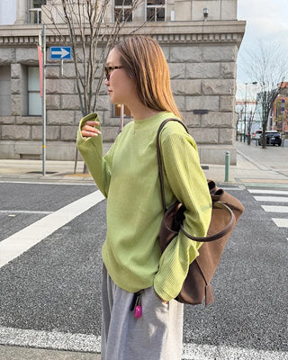 Round neck waffle long t-shirt