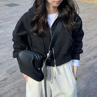 Basic Cropped Hooded Zip-Up