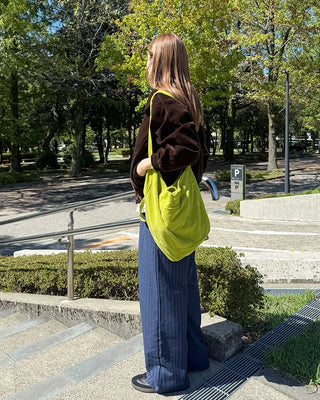Suede stripe elastic waist pants