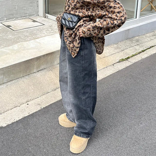 Washed denim pants