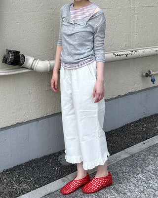 Frilled hem wide half pants