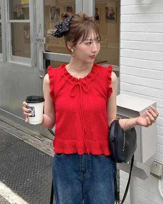 French girly frill sleeveless knit