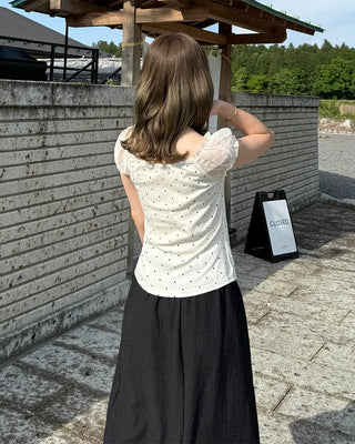 Dot pattern layered blouse with string