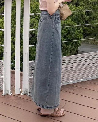 Wrap long denim skirt