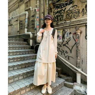 Cotton A-line shirred long skirt