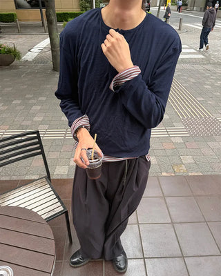 Henley neck summer long-sleeved knit