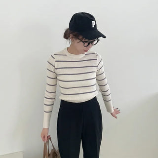 Slim-fit striped ribbed knit