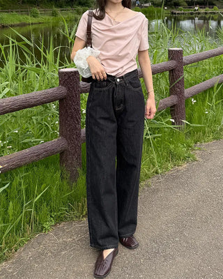 Asymmetrical Drape Short-Sleeve T-Shirt