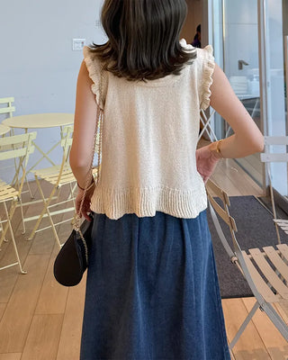 French Girly Frill Sleeveless Knit