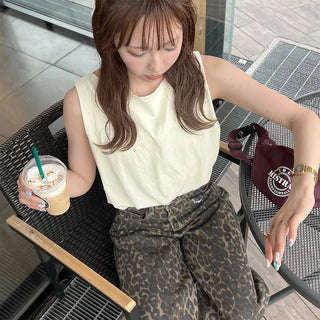 Leopard print denim pants