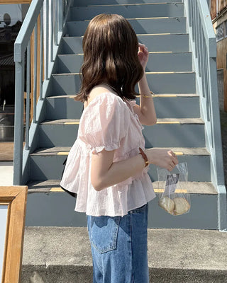 Ribbon string tiered blouse