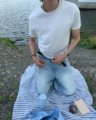 Cut-off point short-sleeved T-shirt