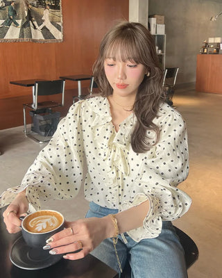 Polka dot frill blouse