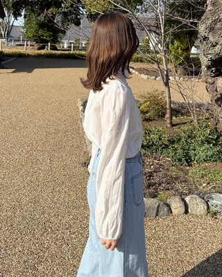 Round neck frill detail blouse