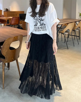 See-through lace long skirt